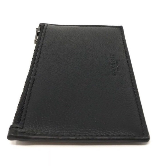 Coach Men’s Zip Card Case Black Leather Wallet - Picture 3 of 5